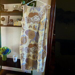 Asian Aesthetic Knit Italian Dress Floral M Tall 8/10 light yellow taupe Shift